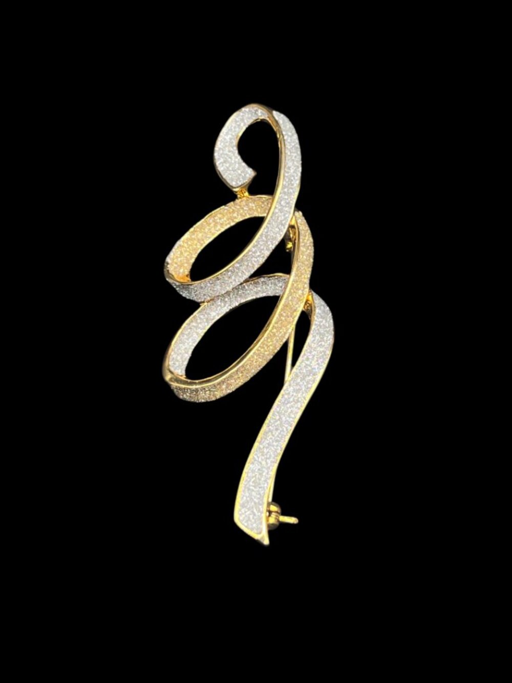 Gold and Silver Glitter Enamel Brooch 18K Gold Electroplate Designer Marks